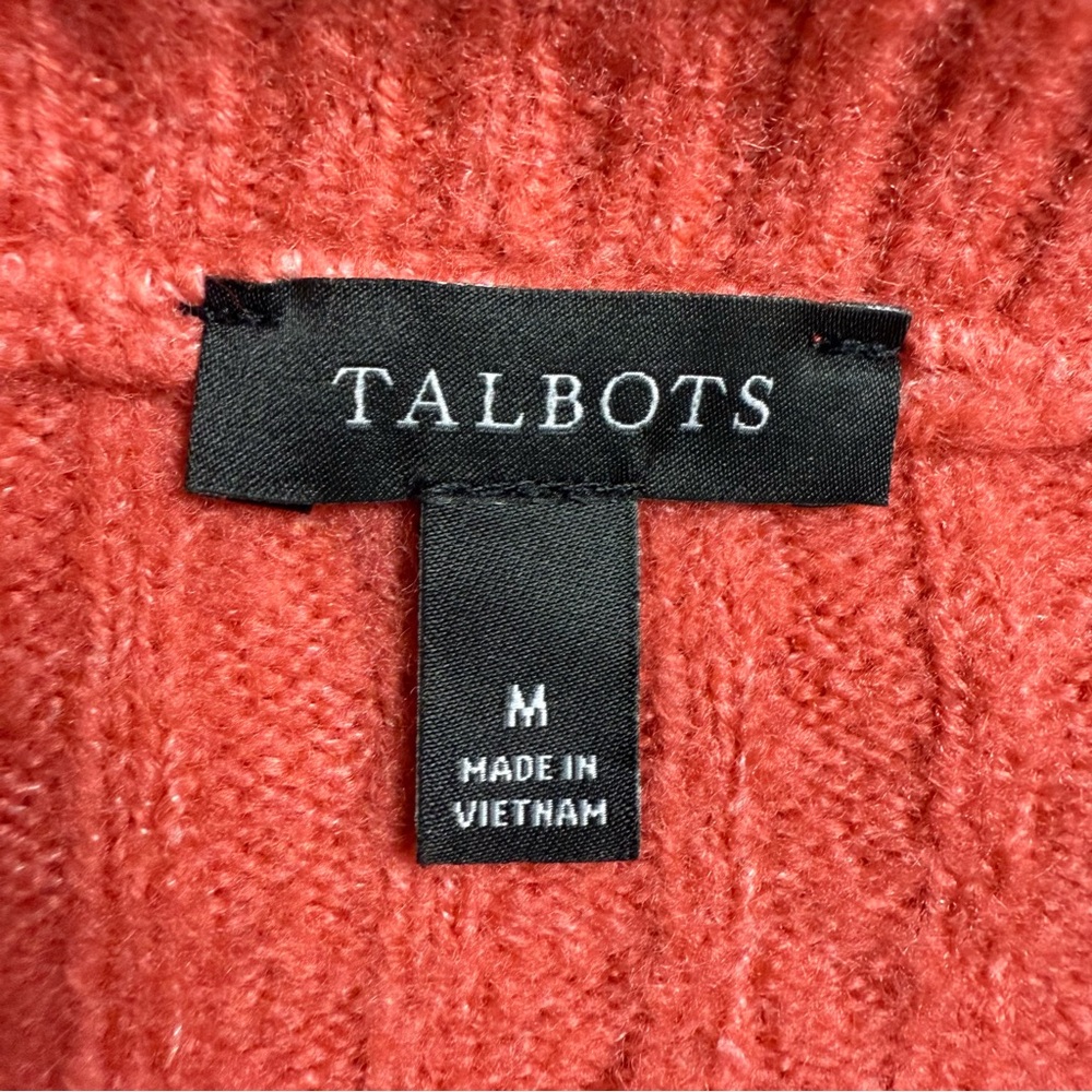 Talbots Half Zip Cable Knit Sweater Size M Coral Coastal Grandma Preppy Classic - Picture 3 of 11